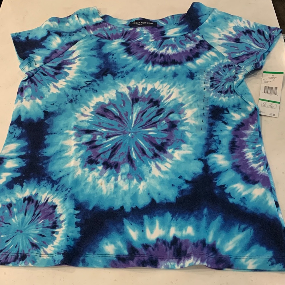Jones New York Women’s Tie-Dye Tee in Blues & Purple NEW Size Large Short sleeve